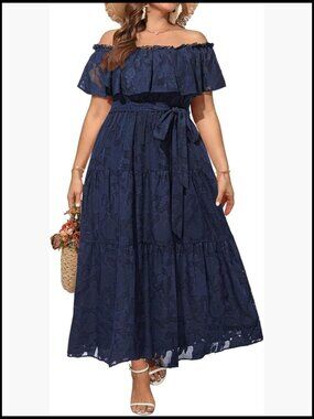 Plus Size Off Shoulder Maxi Dress Chiffon Floral Boho Sundress